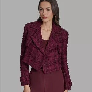 BCBG Women's Cropped Tweed Trench Jacket